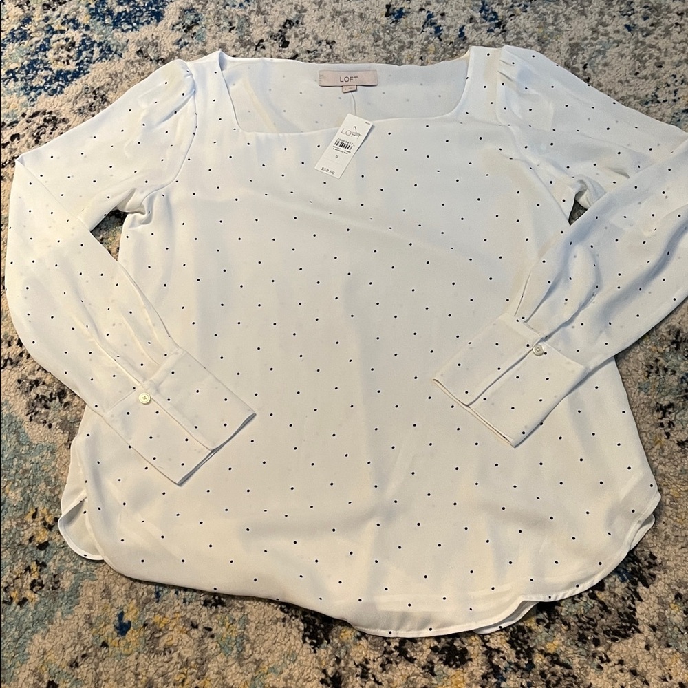 LOFT White Blouse with Black Dots